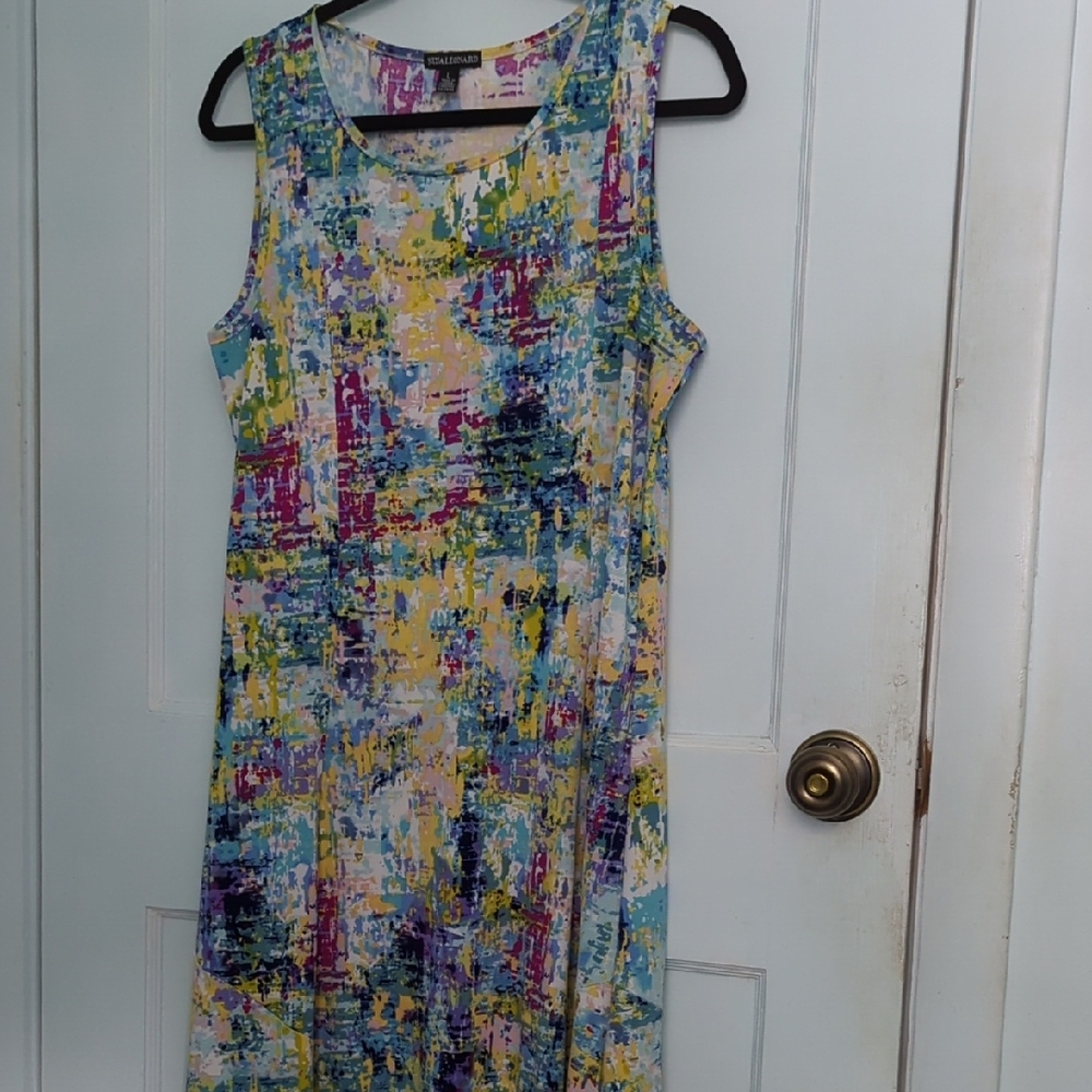 Nina Leonard Sz L Scoop Neck Colorful Sleeveless Maxi Dress